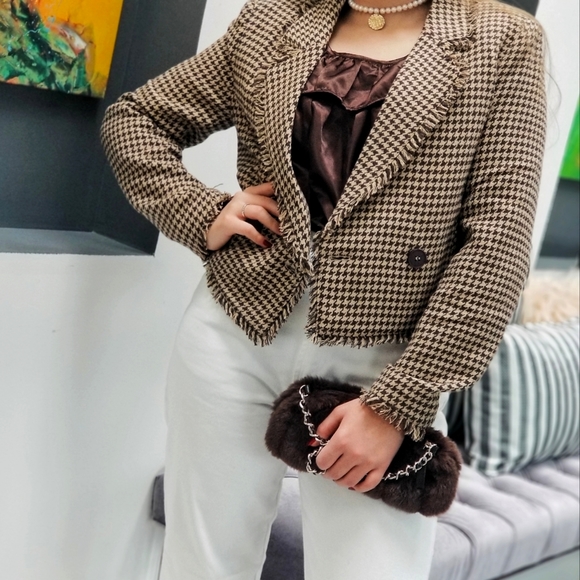 ALL ABOUT BUSINESS Houndstooth Blazer - brown tan - Picture 5 of 8